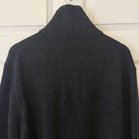 Tasso Elba 100% Lambswool Full Zip Sweater Jacket XL Black Mock Neck Ribbed Knit - Picture 4 of 8
